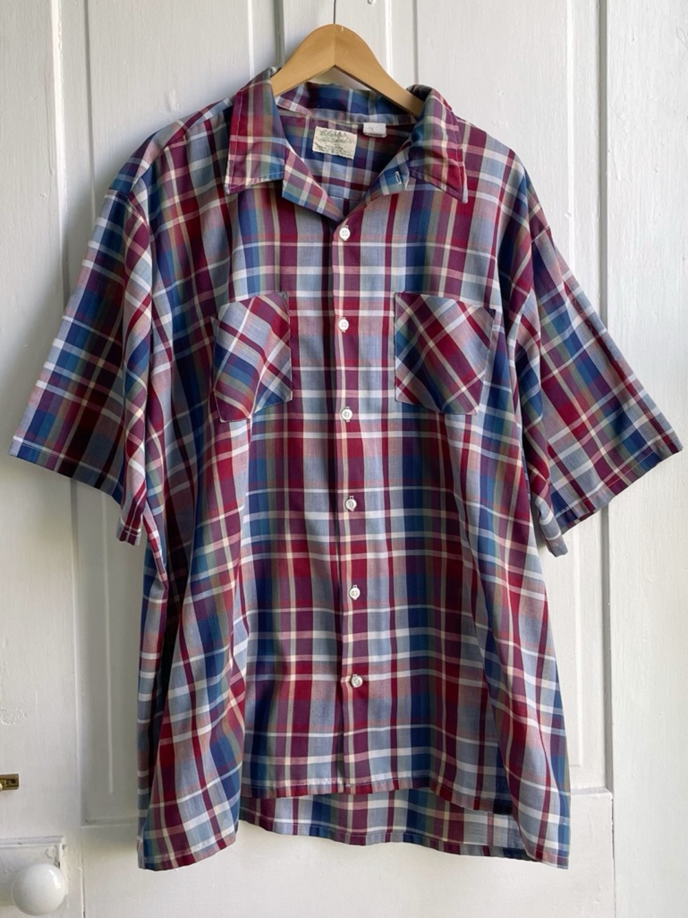 Vintage 70s/80s XXL Men’s Button Down Short Sleeve Plaid Shirt Thin Lightweight